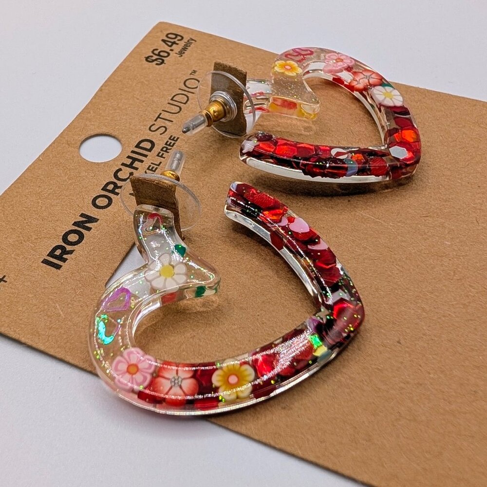 Iron Orchid Studio - Resin Heart Shape Earrings - NWT